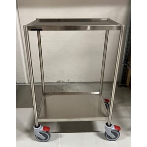 Instrumentbord på hjul, 60x40cm, rustfritt, 2 plater